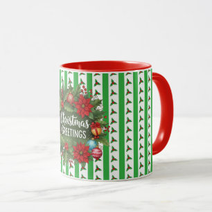 Christmas wreath on holiday colours mug
