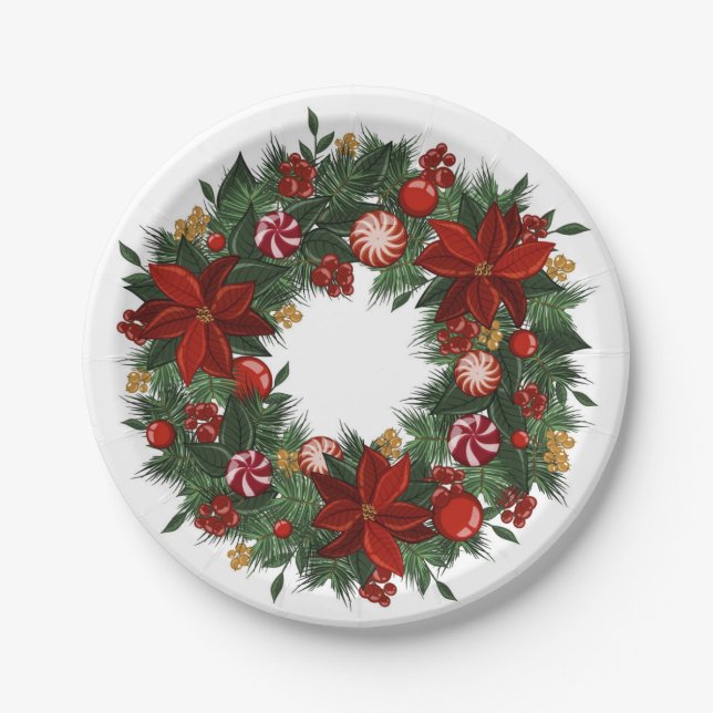 Christmas  Wreath Paper Plate (Front)