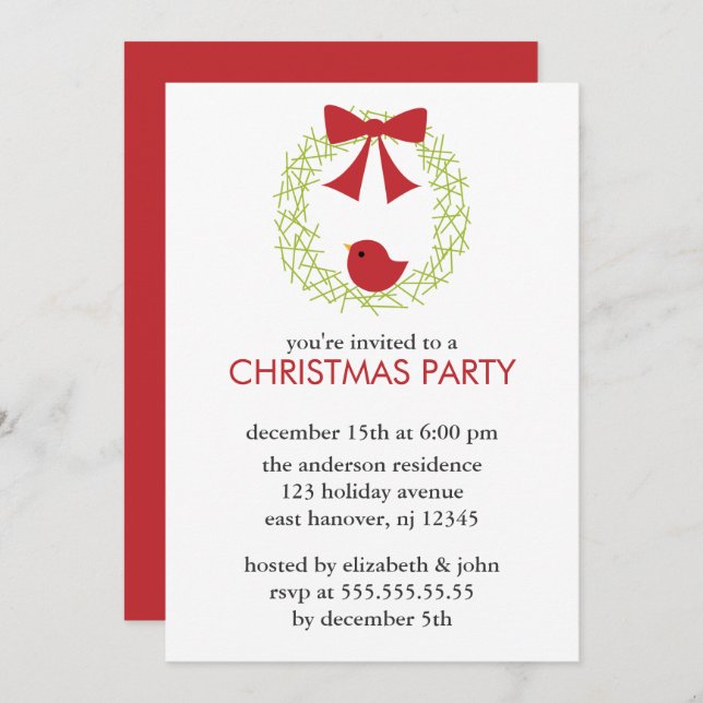 Christmas Wreath Party Invitations (Front/Back)