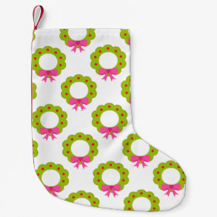 Christmas Wreath Pattern – Pink Bow Holiday Design Small Christmas Stocking