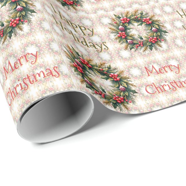 Christmas Wreath Patterned Wrapping Paper (Roll Corner)