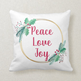 Christmas Wreath Peace Love and Joy Modern Throw Pillow