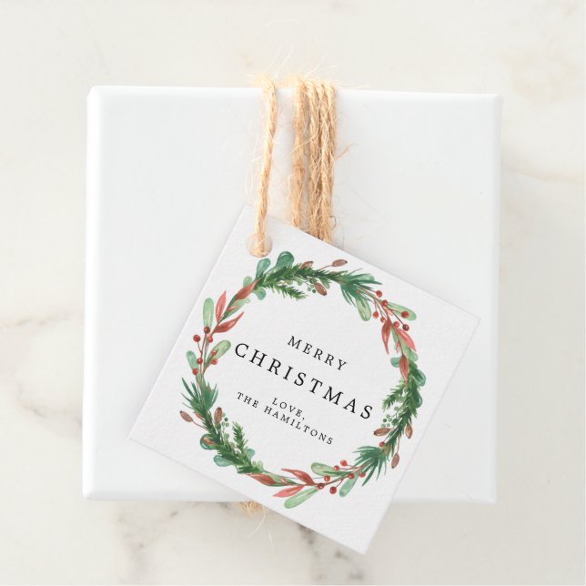 Christmas Wreath Personalised Gift Favour Tags (In Situ)