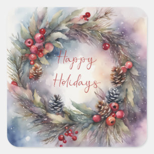 Christmas Wreath - Personalize Square Sticker