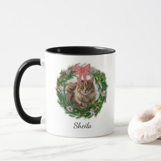 Christmas Wreath Pet Photo Personalized Name Mug