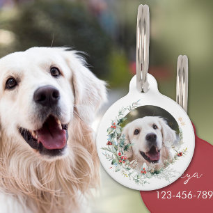 Christmas wreath pet photo tag