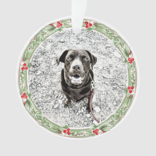 Christmas Wreath Pet Photo Text Holiday Ornament