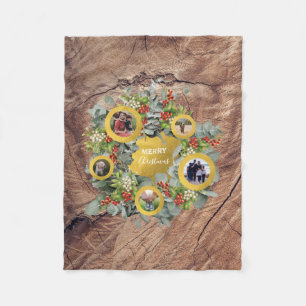 Christmas Wreath Photo Collage Holiday Photo  Fleece Blanket