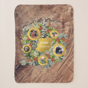 Christmas Wreath Photo Collage Holiday Photo Sherpa Blanket