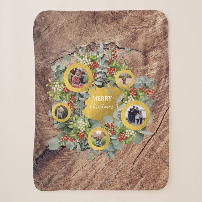 Christmas Wreath Photo Collage Holiday Photo Sherpa Blanket (Front)