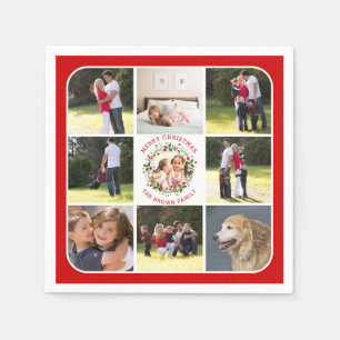 Christmas wreath, photo collage with nine photos napkin
