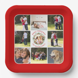 Christmas wreath, photo collage with nine photos paper plate