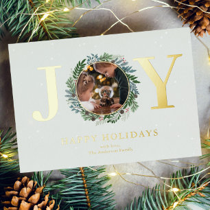 Christmas Wreath Photo Foil Holiday Card