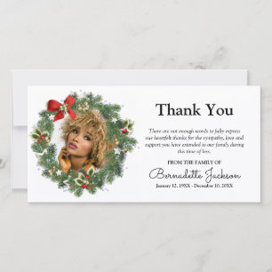 Christmas Wreath Photo Funeral Thank You Card