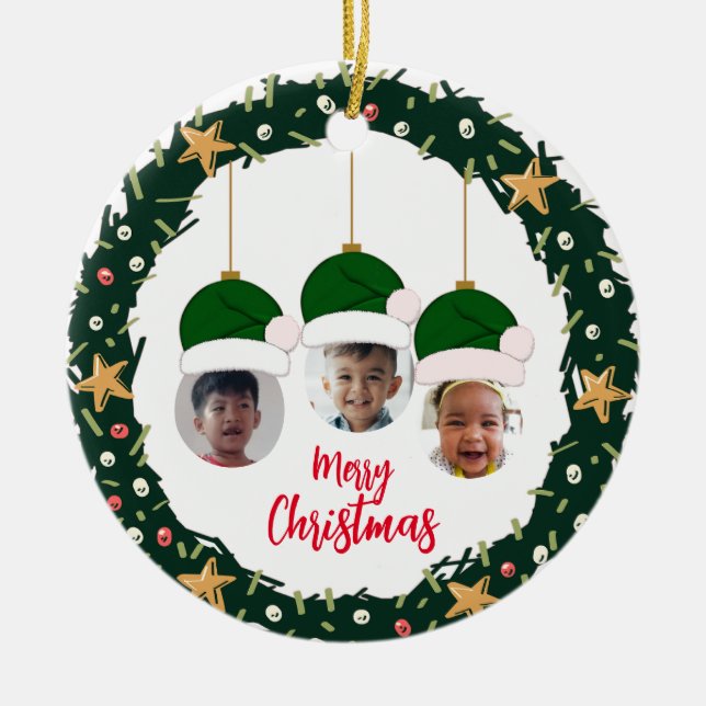 Christmas Wreath Photo Ornament (Front)