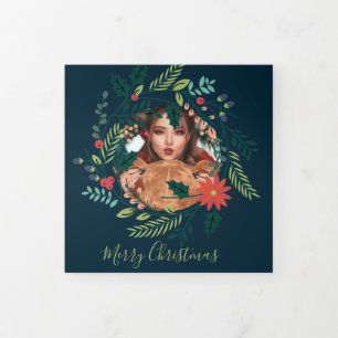Christmas Wreath Photo Personalized Christmas Tri-Fold Holiday Card