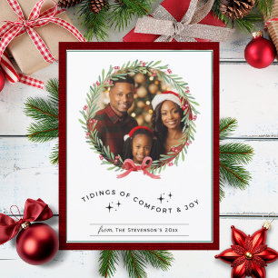 Christmas Wreath Photo Personalized Green Holiday Postcard