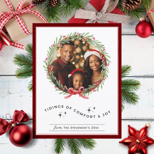 Christmas Wreath Photo Personalized Holiday Postcard (Creator Uploaded)