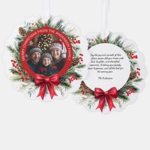 Christmas Wreath Pine Leaves Holly Berries Photo Ornament Card