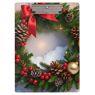 Christmas Wreath Pine Red Ribbon Snow Clipboard