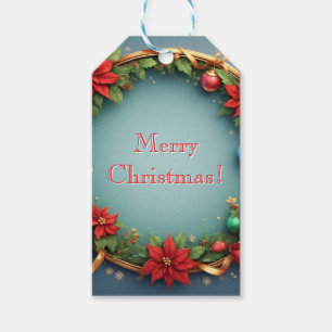 Christmas Wreath Poinsettia Holiday Decor Gift Tags