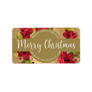 Christmas Wreath Pointsettia Floral Label