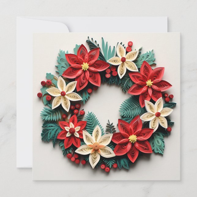 Christmas wreath quill holiday greeting card (Front)