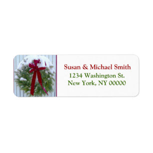 Christmas Wreath Red Bow Snow Covered Evergreen