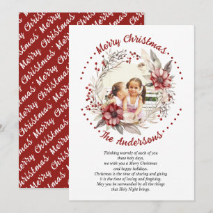 Christmas wreath red flowers and berries photo holiday card