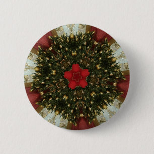 Christmas Wreath Red Green Gold with Red Star 2 Inch Round Button