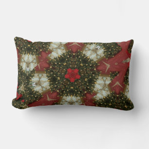 Christmas Wreath Red Green Gold with Red Star Lumbar Pillow