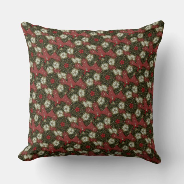 Christmas Wreath Red Green Gold with Red Star Throw Pillow (Front)