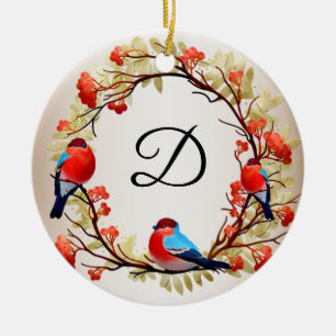 Christmas Wreath Red Monogram Initial Ceramic Ornament