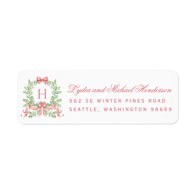 Christmas Wreath Red Script Return Address (Devant)