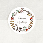 Christmas wreath Season's greetings Classic Round Sticker<br><div class="desc">A beautiful customizable holiday design with a colourful wreath.</div>
