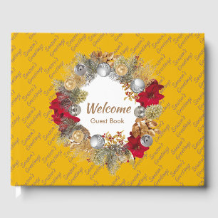 Christmas Wreath SEASON'S GREETINGS Golden Yellow Guest Book
