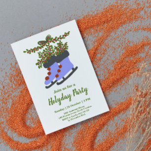 Christmas wreath Skates Holiday Party Invitation