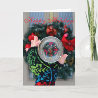 Christmas Wreath Snow Globe Crystal Ball Holiday Card
