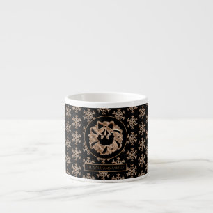 Christmas Wreath Snowflakes Black and Gold Elegant Espresso Cup