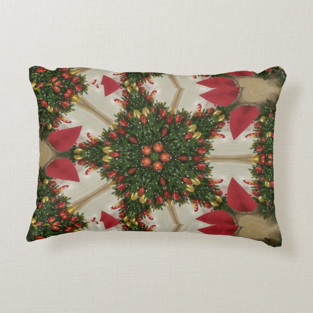 Christmas Wreath Star Red Green Kaleidoscope Accent Pillow (Back)