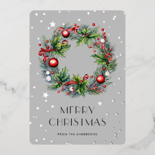Christmas Wreath Starry Foil Holiday Card