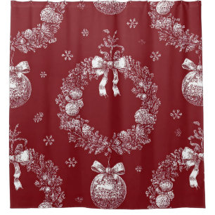 Christmas Wreath Toile on Deep Red