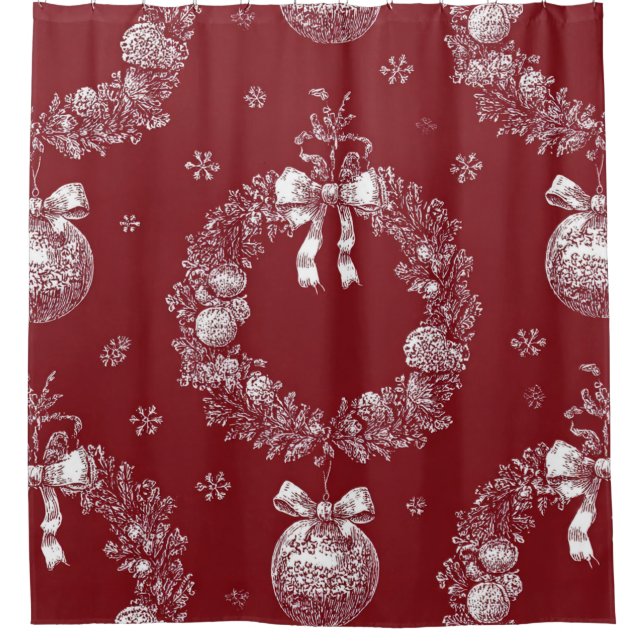 Christmas Wreath Toile on Deep Red (Front)
