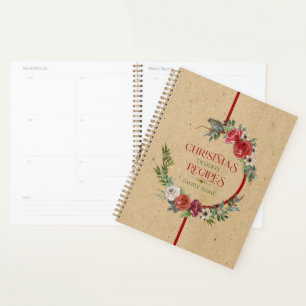 Christmas wreath, typography paper texture 3 ring  planner