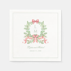 Christmas Wreath w Candy Cane Bow   Monogram  Napkin