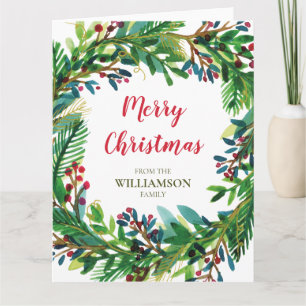 Christmas Wreath Watecolor Holiday Family Name Card