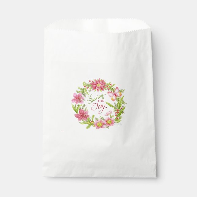 Christmas Wreath Watercolor Flowers Favour Bag (Front)