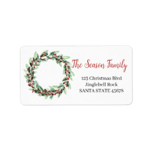 Christmas wreath watercolor label
