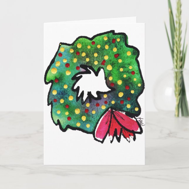 Christmas Wreath  Whimsy Greeting Card (Front)