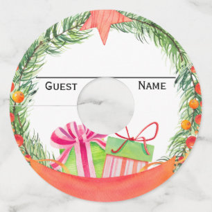 Christmas Wreath  Wine Marker Guest Identification Glass Tag